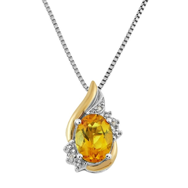 Citrine & Diamond Pendant Necklace Sterling Silver Citrine & Diamond Pendant Necklace Sterling Silver